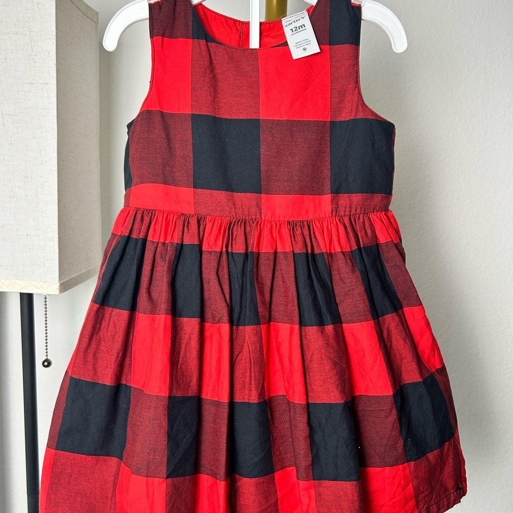 Carter’s Red and Black Plaid Kids Dress Size 12Months Free Shipping